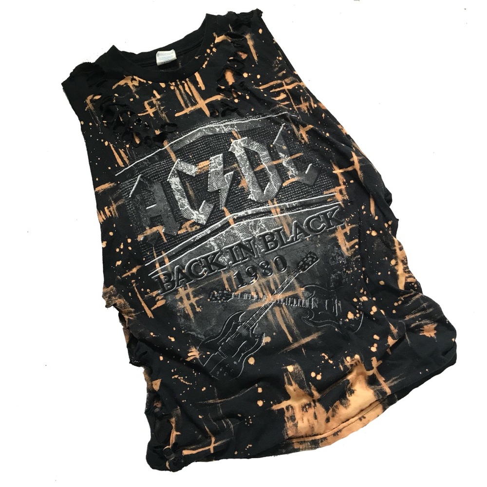 RESTYLED | Bleached cut up AC/DC sleeveless cutoff